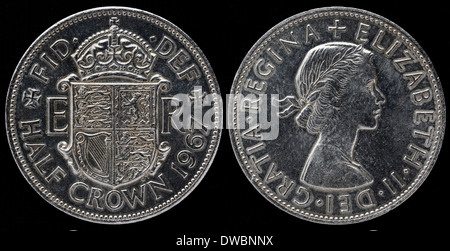 Mezza Corona moneta, la Regina Elisabetta II, UK, 1967 Foto Stock