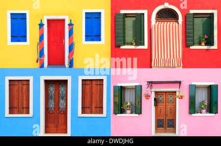Colorate le finestre e le porte a Burano, vicino a Venezia, Italia Foto Stock