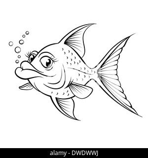 Disegno del fumetto di pesce. Illustrazione per la progettazione su sfondo bianco Foto Stock
