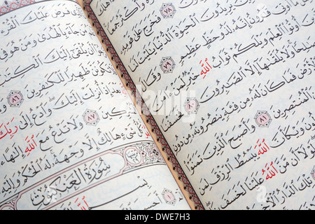 Corano, musulmani il libro santo sullo sfondo delle pagine Foto Stock