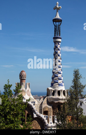 Gaudi Parc Guell di Barcellona nella regione della Catalogna di Spagna Foto Stock