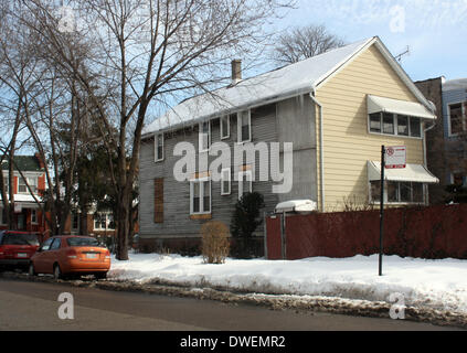 Chicago, Stati Uniti d'America. 18 Febbraio, 2014. La casa natale di Walt Disney di Hermosa, un sobborgo di Chicago, USA, 18 febbraio 2014. Disney qui nacque il 05 dicembre 1901. La casa sarà trasformato in un museo al più presto. Foto: Christina Horsten/dpa/Alamy Live News Foto Stock