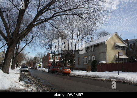 Chicago, Stati Uniti d'America. 18 Febbraio, 2014. La casa natale di Walt Disney di Hermosa, un sobborgo di Chicago, USA, 18 febbraio 2014. Disney qui nacque il 05 dicembre 1901. La casa sarà trasformato in un museo al più presto. Foto: Christina Horsten/dpa/Alamy Live News Foto Stock