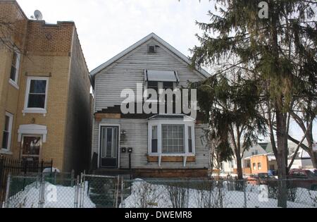 Chicago, Stati Uniti d'America. 18 Febbraio, 2014. La casa natale di Walt Disney di Hermosa, un sobborgo di Chicago, USA, 18 febbraio 2014. Disney qui nacque il 05 dicembre 1901. La casa sarà trasformato in un museo al più presto. Foto: Christina Horsten/dpa/Alamy Live News Foto Stock