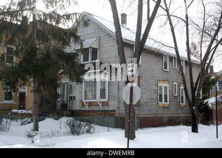 Chicago, Stati Uniti d'America. 18 Febbraio, 2014. La casa natale di Walt Disney di Hermosa, un sobborgo di Chicago, USA, 18 febbraio 2014. Disney qui nacque il 05 dicembre 1901. La casa sarà trasformato in un museo al più presto. Foto: Christina Horsten/dpa/Alamy Live News Foto Stock