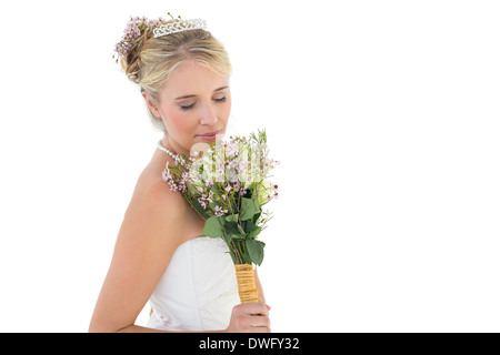 Sposa maleodoranti bouquet di fiori su sfondo bianco Foto Stock