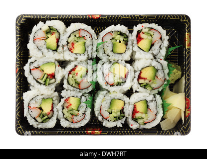 California rulli vassoio sushi isolati su sfondo bianco vista superiore Foto Stock