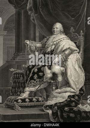 Luigi XVIII, noto come 'il desiderato', era un monarca della Casa di Borbone che governarono come Re di Francia e Navarra dal 1814 al 1824 tranne che per un periodo di tempo in 1815 noto come i cento giorni. Foto Stock