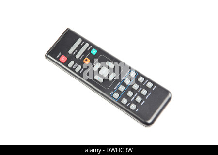 Telecomando isolato del proiettore su sfondo bianco. Foto Stock