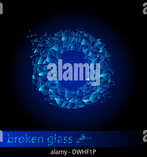 Una lettera di vetro rotto - O. illustrazione su sfondo nero Foto Stock