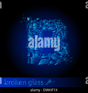 Una lettera di vetro rotto - B. illustrazione su sfondo nero Foto Stock