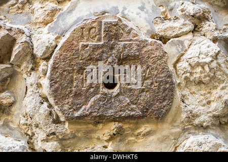 L'ottava stazione della via di Dio sulla Via Dolorosa a Gerusalemme. Foto Stock