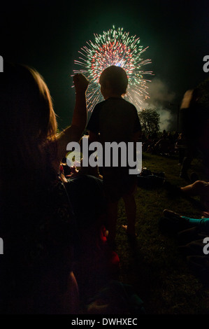 La gente guarda i fuochi d'artificio in Lakewood, OH. Foto Stock