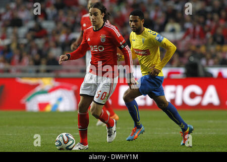 Lisboa Lisboa, Portogallo. 9 Mar 2014. Benfica di avanzamento serbo Lazar Markovic in azione durante la Zon Sagres League football match SL Benfica vs Estoril a Luz Stadium di Lisbona. © Filipe Amorim/NurPhoto/ZUMAPRESS.com/Alamy Live News Foto Stock