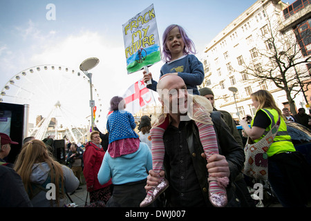 Anti-fracking dimostrazione in Manchester. Foto Stock