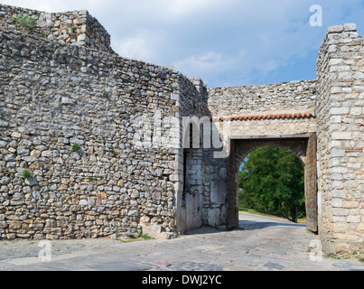 Lo Zar Samuil fortezza ingresso, Ohrid Macedonia Foto Stock