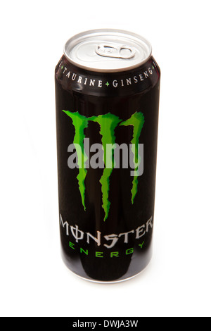 Possibile di Monster energy drink possono essere isolati su un bianco di sfondo per studio. Foto Stock