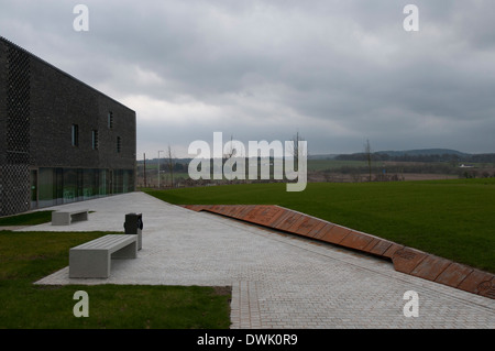 Il Bannockburn Heritage Centre in Scozia. La Battaglia di Bannockburn Visitor Centre near Stirling dove vi è un Robert the Bruce statua. Foto Stock