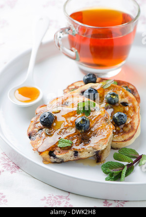 Pancake con mirtilli Foto Stock