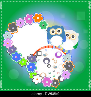 Sfondo con il gufo, fiori e uccelli Foto Stock