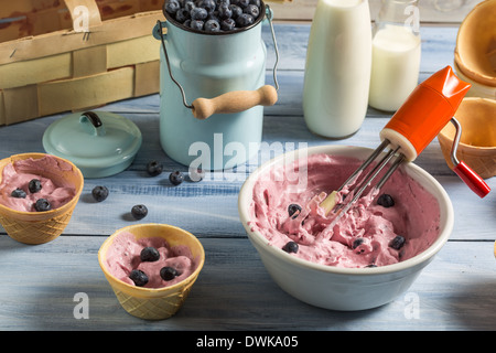 Preparare in casa gelato di frutta Foto Stock