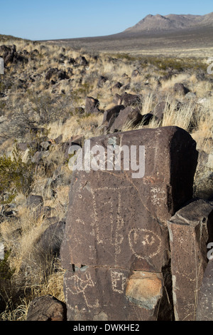 Bureau of Land Management, tre fiumi sito Petroglyph, sculture create da La Jornada Mogollon persone, Nuovo Messico Foto Stock