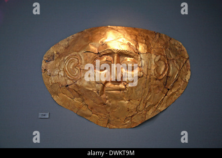 La Grecia, Atene, Archeologia Museo Nazionale, maschio in oro maschera, trova da grave IV, grave un cerchio, Micene, XVI secolo A.C. Foto Stock