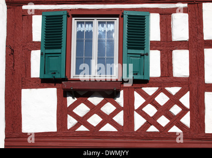 Half-Timbered tradizionali case in Munsterschwarzach, Germania Foto Stock