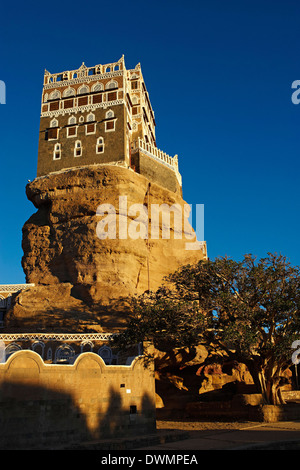 Rock Palace (Dar Al Hajar), Wadi Dhar, Yemen, Medio Oriente Foto Stock