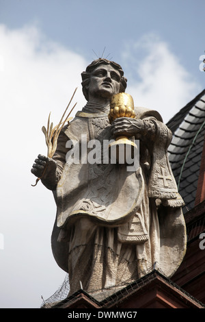 San Totnan sulla facciata di Neumunster Collegiata di Wurzburg Foto Stock