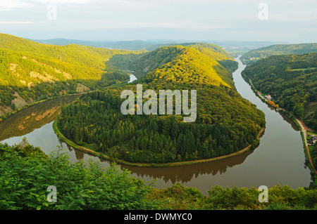 Saar ansa del fiume a Mettlach, Renania-Palatinato, Germania, Europa Foto Stock