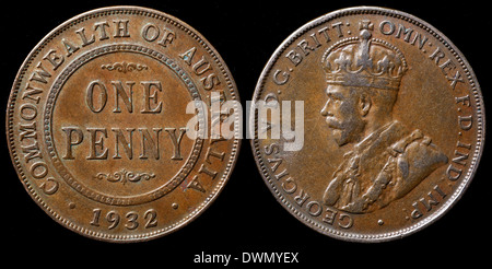 1 Penny coin, Re Giorgio V, Australia, 1932 Foto Stock