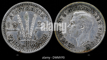 Threepence moneta d'argento, Australia, 1951 Foto Stock