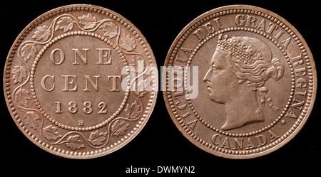 1 cent Moneta di bronzo, Queen Victoria, Canada, 1882 Foto Stock