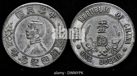 1 dollaro moneta d'argento, Sun Yat-sen, Cina, 1912 Foto Stock