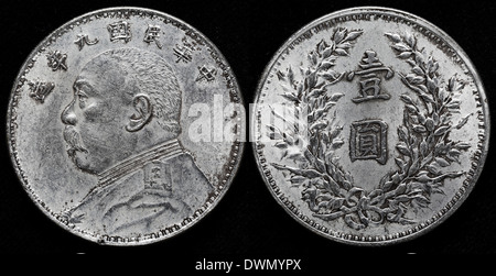 1 Yuan (dollaro) moneta d'argento, Imperatore Yuan Shikai, Cina, 1914 Foto Stock