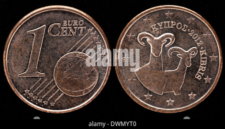 1 cent di Euro monete cipriote, mufloni, Cipro, 2012 Foto Stock