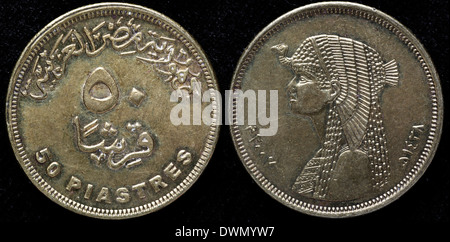 50 piastre coin, Cleopatra, Egitto, 2007 Foto Stock