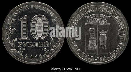 10 rubli coin, bracci di Rostov-on-Don, in Russia, 2012 Foto Stock