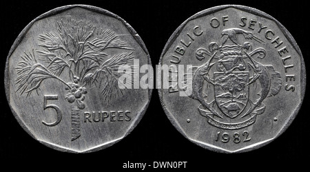 5 rupie, alberi da frutto, Seychelles, 1982 Foto Stock