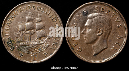 1 penny coin, Sud Africa, 1950 Foto Stock