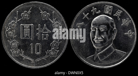 10 Yuan moneta, Chiang Kai-shek, Taiwan Foto Stock