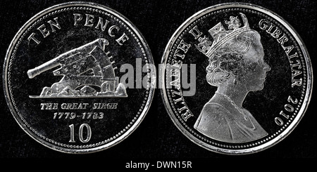 10 pence moneta, il Grande Assedio (1779-1783), Gibilterra, 2010 Foto Stock