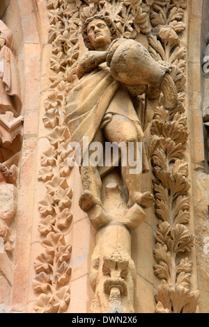 Statue, Notre-dame de Reims cattedrale, Sito Patrimonio Mondiale dell'UNESCO, Reims, Marne, Champagne-Ardenne, Francia, Europa Foto Stock
