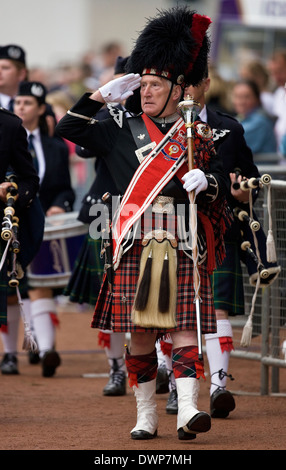 Piper maggiore all'Cowal raccolta. Il raduno è un tradizionale Highland Games che si tiene ogni anno a Dunoon in Scozia Foto Stock