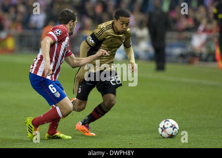 Madrid, Spagna. Undicesimo Mar, 2014. Koke Atletico Madrid il giocatore contro il Milan durante la UEFA Champions League round di 16 seconda gamba partita di calcio giocato al Vicente Calderón Stadium in Madrid, foto: Oscar Gonzalez/NurPhoto Credito: Oscar Gonzalez/NurPhoto/ZUMAPRESS.com/Alamy Live News Foto Stock