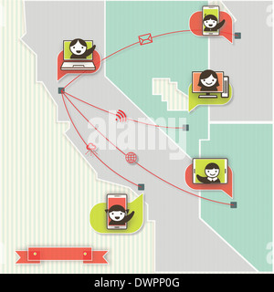 Illustrazione dei dispositivi che comunicano gli uni con gli altri Foto Stock