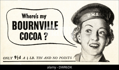 1940s tempo di guerra annuncio nella rivista per le giovani donne circa 1944 pubblicità BOURNVILLE COCOA Foto Stock