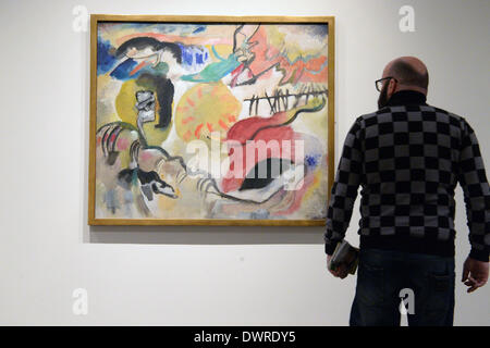 La città di New York, Stati Uniti d'America. 08 Mar, 2014. Il lavoro "l'improvvisazione 27 (Giardino dell amore II) 1912 da Vasily Kandinsky è in mostra al Metropolitan Museum of Art di New York City, Stati Uniti d'America, 08 marzo 2014. Foto: Felix Hoerhager/dpa/Alamy Live News Foto Stock