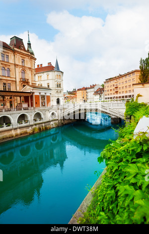 Fiume Ljubljanica a Lubiana, capitale della Slovenia Foto Stock